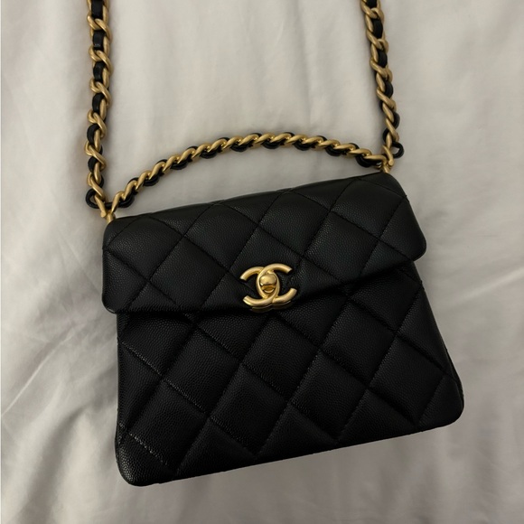 CHANEL 🖤 24S Black Caviar Leather Rue Cambon Mini Top Handle Bag - Picture 11 of 16